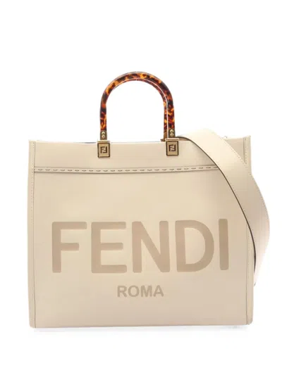 Pre-owned Fendi 2000s Sunshine Leather Tote Bag In Neutrals