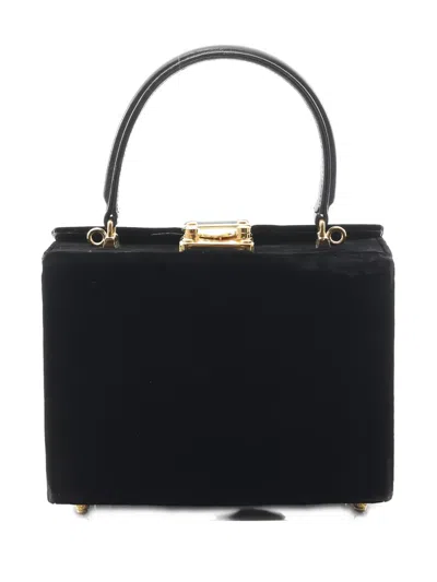 Pre-owned Fendi 2000s Velour-texture Leather-handle Clutch Bag In Black