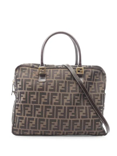 Pre-owned Fendi 2000s Zucca Briefcase In Black