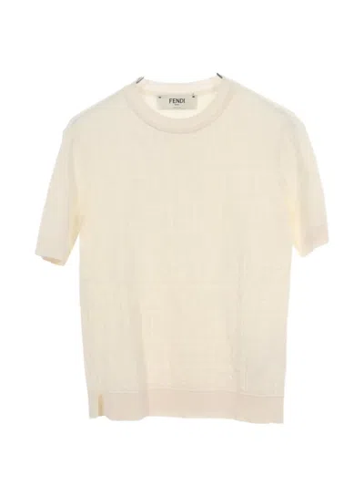Pre-owned Fendi 2000s Zucca Jacquard Top In White