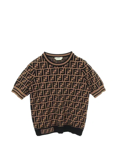 Pre-owned Fendi 2000s Zucca Knit T-shirt In Neutral