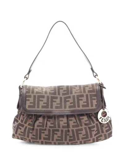 Pre-owned Fendi 2000s Zucca Logo-charm Shoulder Bag In Brown