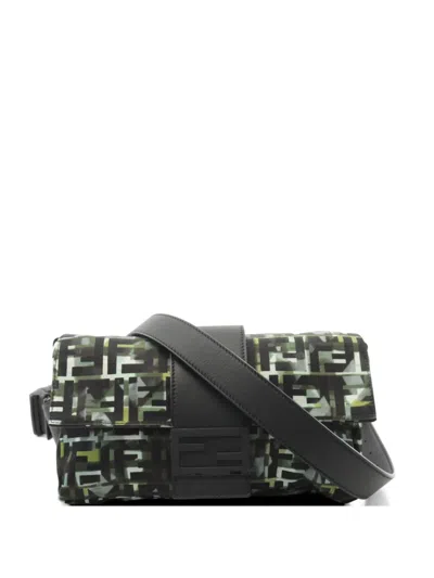Pre-owned Fendi 2000s Zucca Mamma Baguette Belt Bag In Black