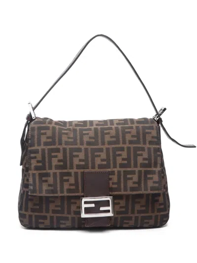 Pre-owned Fendi 2000s Zucca Mamma Baguette Shoulder Bag In Brown