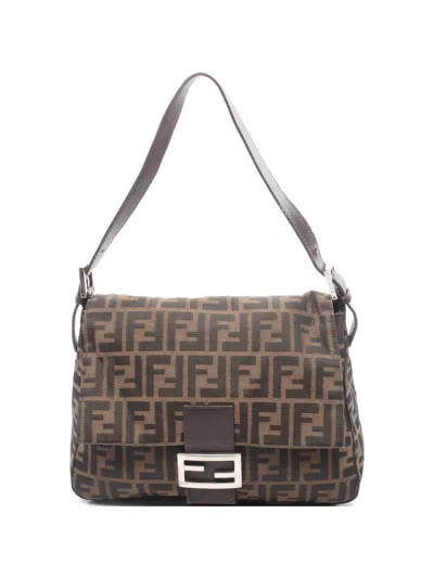 Pre-owned Fendi 2000s Zucca Mamma Baguette Shoulder Bag In Brown
