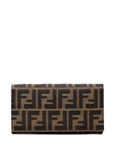 Pre-owned Fendi 2000s Zucca-pattern Wallet In Brown