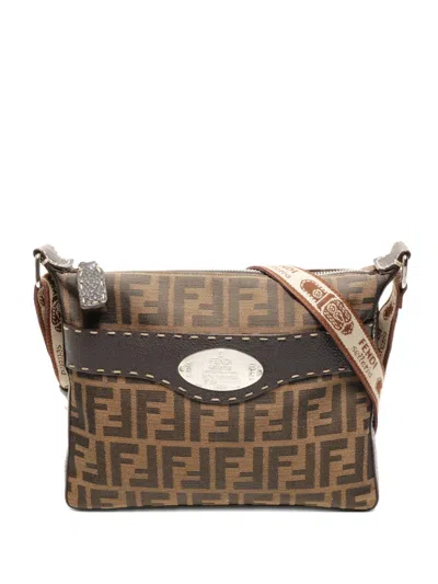 Pre-owned Fendi 2000s Zucca Shoulder Bag In Brown
