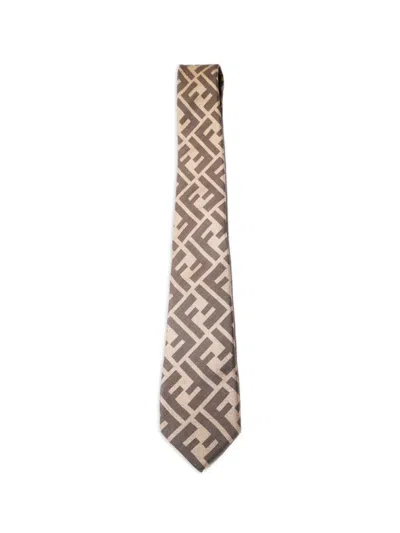 Pre-owned Fendi 2000s Zucca Tie In Neutral