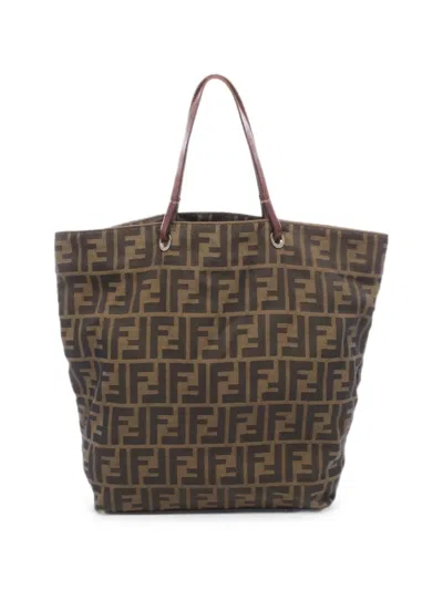Pre-owned Fendi 2000s Zucca-pattern Tote Bag In Brown