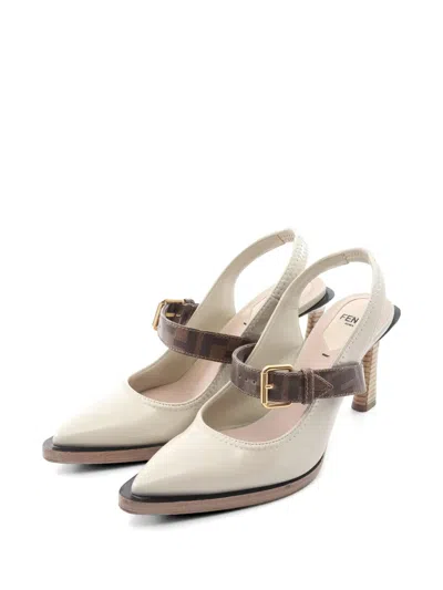 Pre-owned Fendi 2000s Zucca-strap Pumps In Neutral