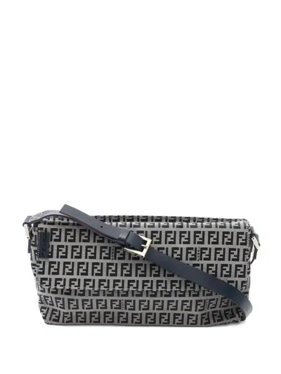 Pre-owned Fendi 2000s Zucchino Ff-logo Shoulder Bag In Gray