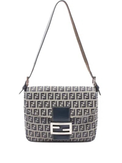 Pre-owned Fendi 2000s Zucchino Leather Handbag In Blue
