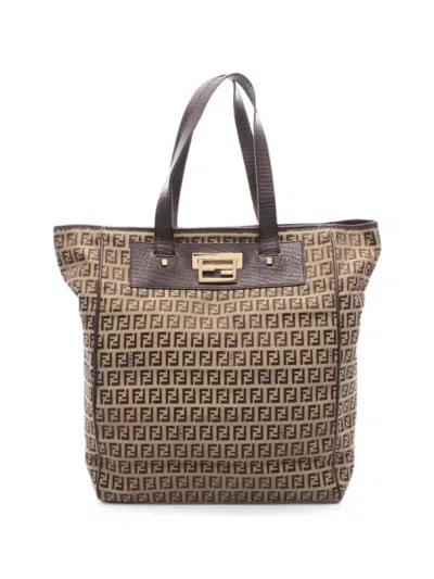 Pre-owned Fendi 2000s Zucchino Leather-trim Tote Bag In Neutral