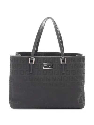 Pre-owned Fendi 2000s Zucchino Logo-plaque Tote Bag In Black