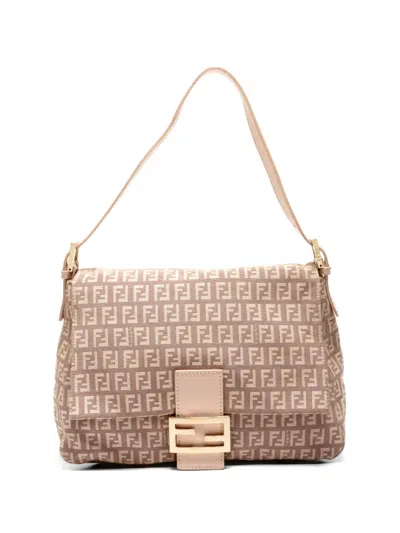 Pre-owned Fendi 2000s Zucchino Pattern Shoulder Bag In Neutral