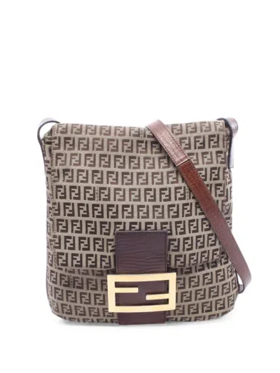 Pre-owned Fendi 2000s Zucchino-pattern Cross-body Bag In Brown