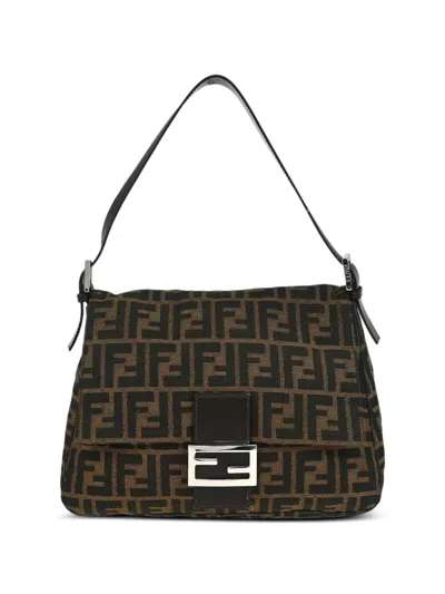 Pre-owned Fendi 2001 Zucca Mamma Baguette Shoulder Bag In Black