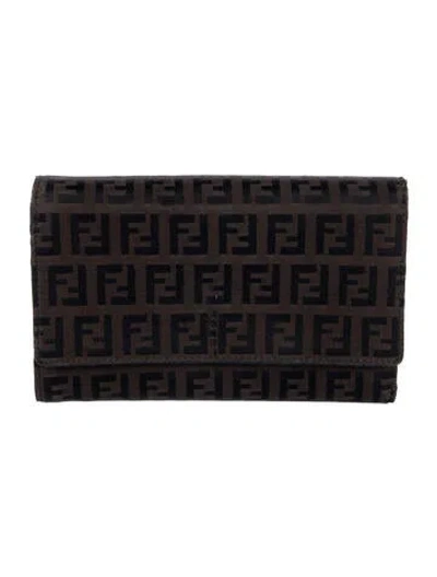 Pre-owned Fendi 2001 Zucchino Ff Logo Wallet In Brown