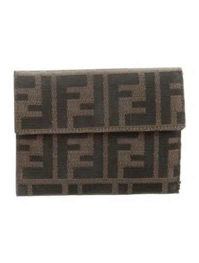 Pre-owned Fendi 2002 Zucca Ff Logo Continental Wallet In Brown