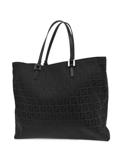 Pre-owned Fendi 2002 Zucchino Canvas Tote Bag In Black