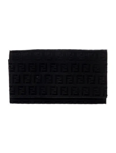 Pre-owned Fendi 2002 Zucchino Ff Logo Wallet In Black