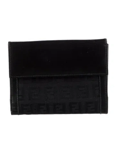Pre-owned Fendi 2003 Zucca Ff Logo Wallet In Black