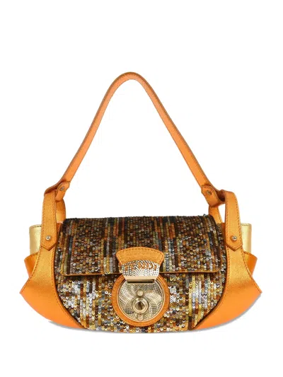Pre-owned Fendi 2005 Metallic Sequins Tote Bag In Orange