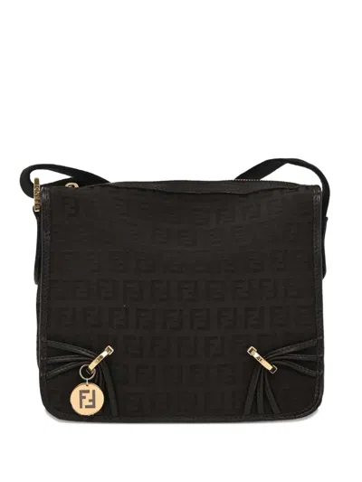 Pre-owned Fendi 2005 Zucchino Canvas Shoulder Bag In Black