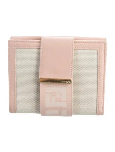 Pre-owned Fendi 2006 Zucca Ff Logo Compact Wallet In Pink