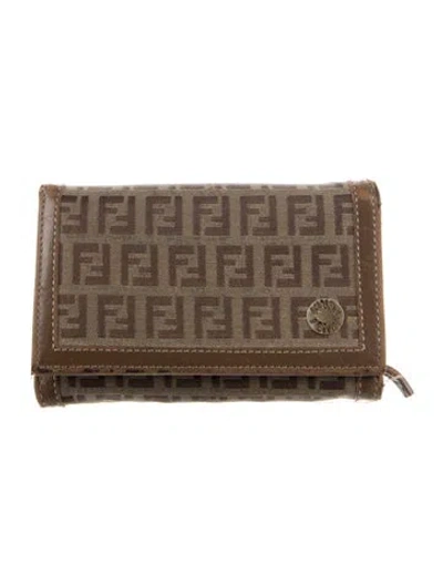 Pre-owned Fendi 2006 Zucchino Ff Logo Wallet In Brown