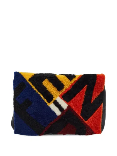 Pre-owned Fendi 2007 Love Letter Shearling Clutch Bag In Black