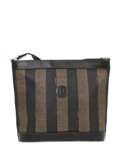 Pre-owned Fendi 2007 Pequin Striped-pattern Shoulder Bag In Black