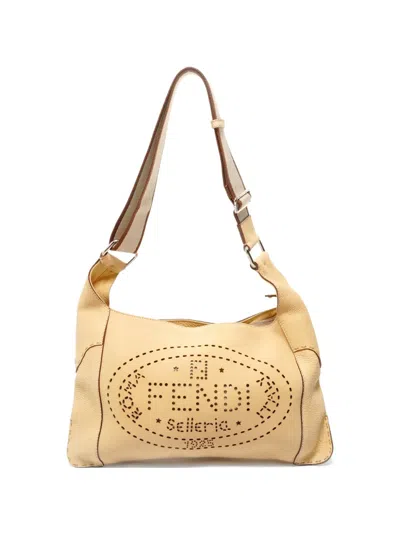 Pre-owned Fendi 2007-2008 Selleria Perforated Shoulder Bag In Neutral