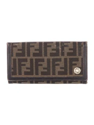 Pre-owned Fendi 2008 Zucca Ff Logo Continental Wallet In Brown