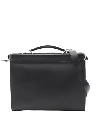 Pre-owned Fendi 2009-2025 Large Leather Selleria Peekaboo Iconic Fit Bag Satchel In Black