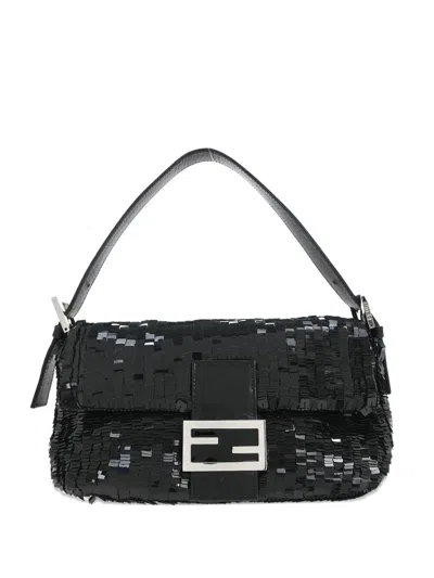 Pre-owned Fendi 2009 Baguette Sequin-embellished Shoulder Bag In Black