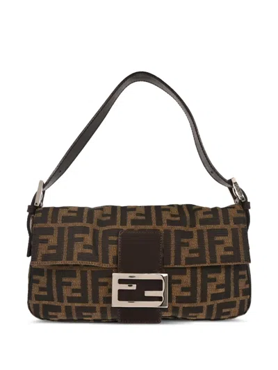 Pre-owned Fendi 2009 Baguette Zucca Shoulder Bag In Brown
