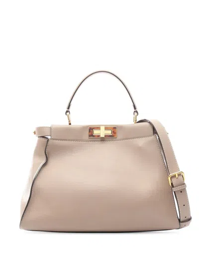 Pre-owned Fendi 2009 Medium Leather Peekaboo Iconic Satchel In Neutral