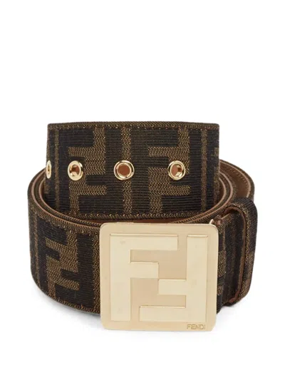 Pre-owned Fendi 2009 Zucca Ff Buckle Belt In Brown