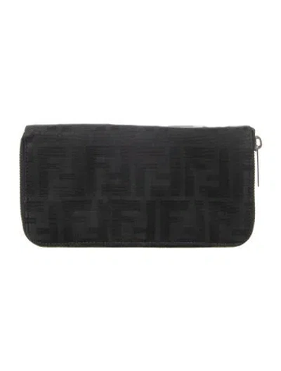 Pre-owned Fendi 2009 Zucca Ff Logo Continental Wallet In Black