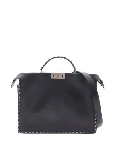 Pre-owned Fendi 2009-2026 Studded Leather Peekaboo Iseeu Briefcase Business Bag In Black