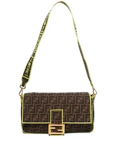 Pre-owned Fendi 2010-2020 Medium Zucca-canvas Baguette Cross Body Bag In Brown