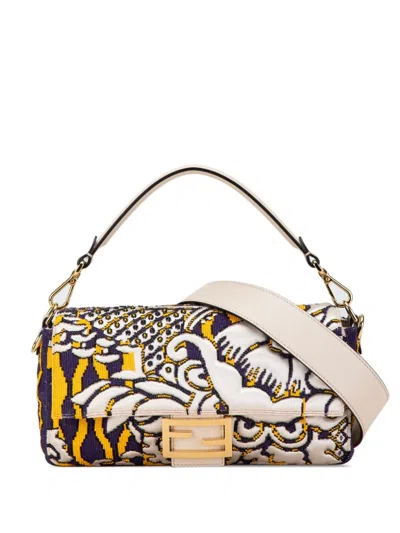 Pre-owned Fendi 2010-2023 Beaded Satin Baguette Satchel In Purple