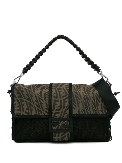 Pre-owned Fendi 2010-2023 Large Zucca Vertigo Mesh Baguette Satchel In Brown