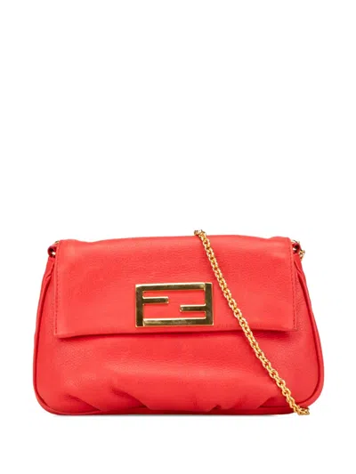 Pre-owned Fendi 2010-2023 Leather Sta Pochette Crossbody Bag In Red