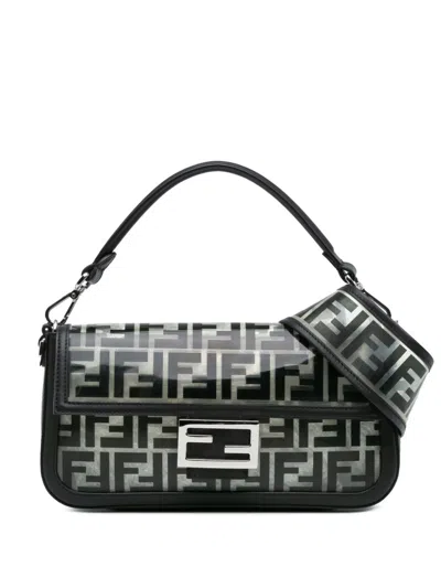 Pre-owned Fendi 2010-2023 Medium Zucca Pvc Baguette Satchel In Black