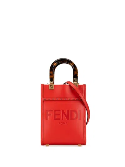 Pre-owned Fendi 2010-2023 Mini Sunshine Shopper Tote Satchel In Red