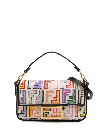 Pre-owned Fendi 2010-2024 Chinese Valentines Day Mini Zucca Embroidered Canvas Baguette Satchel