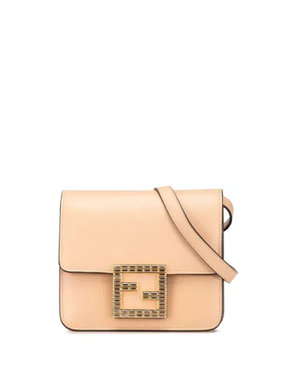 Pre-owned Fendi 2010-2024 Leather Crystal Fab Crossbody Bag In Brown