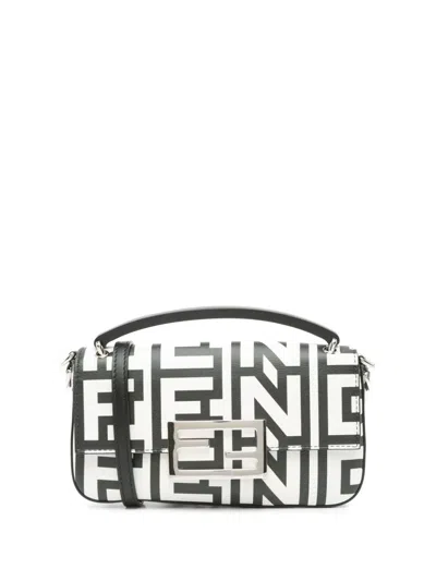Pre-owned Fendi 2010-2024 Marc Jacobs Nappa Vitello King Logo Print Phone Baguette Satchel In White